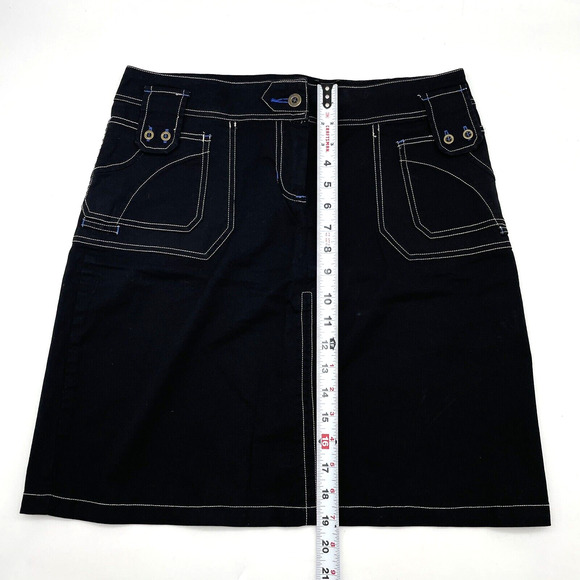 OJAI Black Stretch White Stitch Button Pocket Cargo Skirt Size L 32x19" - Picture 8 of 11